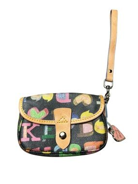 Vtg Dooney and Bourke Heart Charm Doodle Print Multicolor Wristlet Coin Purse